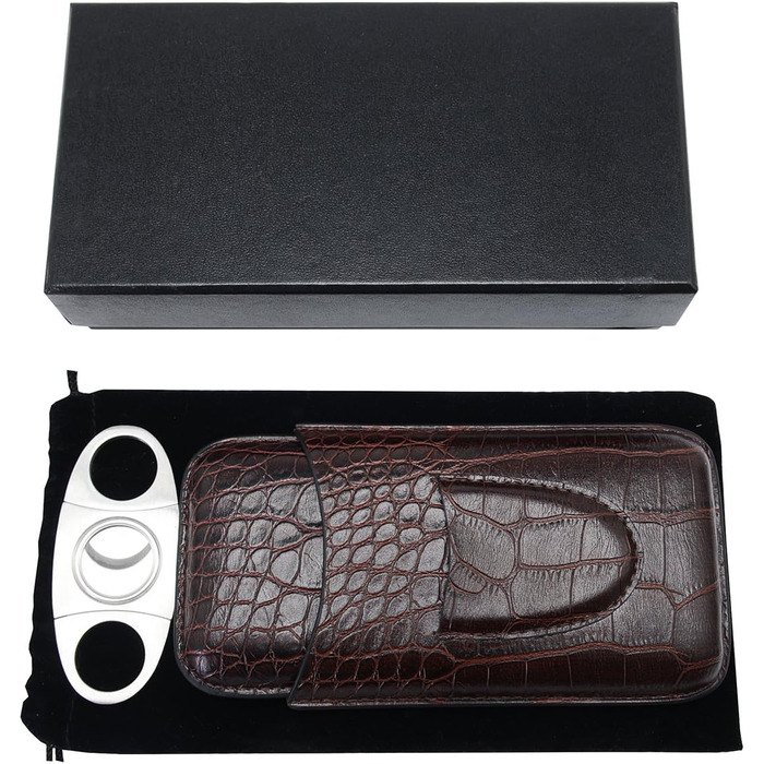 Вишуканий тютюнець для сигар з натуральної шкіри, на 3 сигари, з різаком, коричневий - ідеальний подарунок для чоловіків