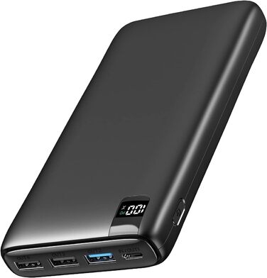 Power Bank ADDTOP 20000mAh сонячна бездротова, 22.5W з 2 кабелями та ліхтариком, для телефону, планшету, кемпінгу - чорний