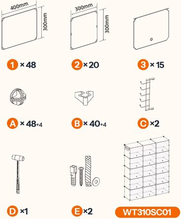 HOOBRO Shoe Rack with 8 compartments, shoe cabinet, for 32 pairs of shoes, 40 x 30 x 30 cm per compartment, narrow, with doors, plastic, for living room, bedroom, hallway, entrance, White EWT28SC01G1 (15 compartments, 120 x 30 x 150 cm), White)