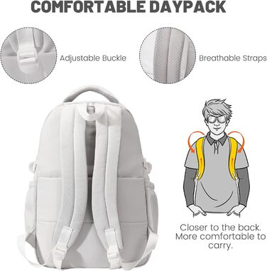 Шкільний рюкзак для дівчаток-підлітків, водонепроникний, легкий, великого об'єму, модний рюкзак для школи або подорожей (світло-сірий)