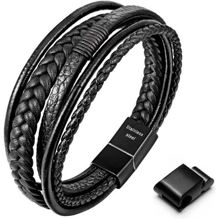 Чоловічий браслет Speroto з натуральної шкіри: преміум-якість, магнітний замок, чорний/коричневий (18-25 см), персоналізація, подарунок для чоловіків