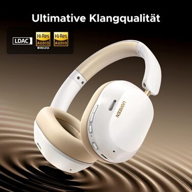 Навушники UGREEN HiTune Max5c Bluetooth Over-Ear з активним шумозаглушенням, Hi-Res Audio, LDAC, 75 годин роботи, Bluetooth 5.4, об'ємний звук, EQ в додатку, Dual Connection (Білий/Чорний)