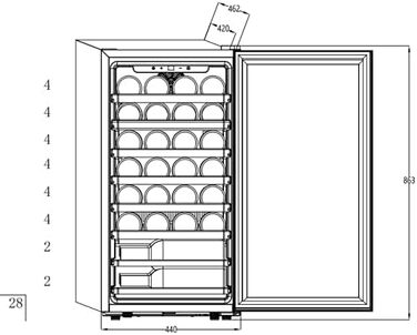 Kalamera 28-Bottle Wine Refrigerator - 86 Liter Capacity, Stainless Steel & Glass Door, 5-18°C Cooling Zone, Removable Wooden Shelves