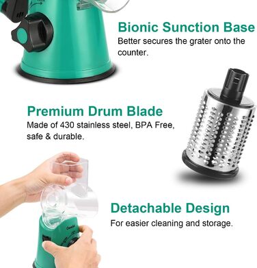 Терезка для овочів та сиру з 3 наборами лез, біла - для нарізки овочів, сиру, горіхів, кабачків, огірків, моркви