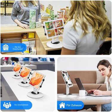 Тримач для планшета AboveTEK для iPad Pro, Air, Mini та POS-терміналів, підставка з двома затискачами та обертанням 360°, для столу та кухні, підходить для пристроїв від 6 до 13 дюймів (білий)