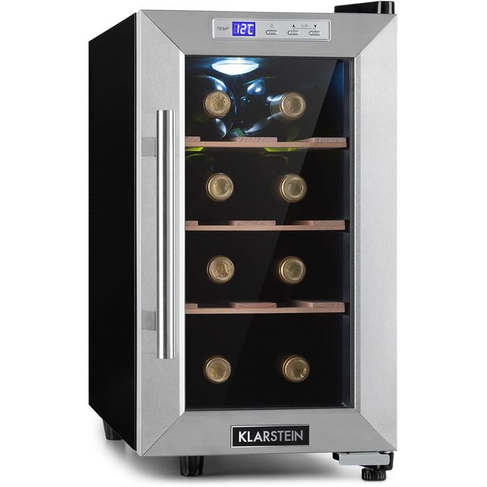 Klarstein Wine & Beverage Refrigerator - Slim Design, 1-Zone, Glass Door, Outdoor Ready, UV Protection, 8-Bottle Capacity