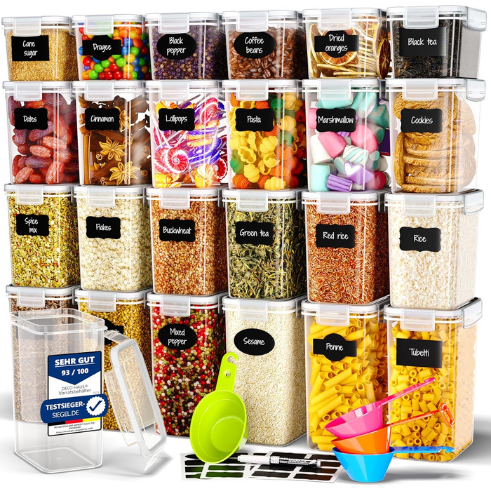 Набір контейнерів для зберігання Deco haus® з кришкою (24 шт.) - для кухні, продуктів, круп, борошна