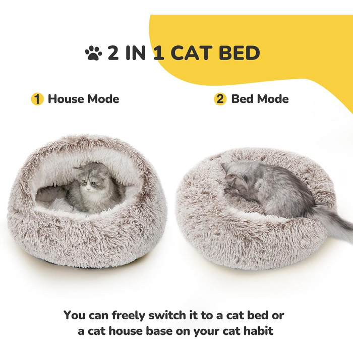 CATISM Cat Bed Washable Cat Sleeping Place for Cats Plush Pet Cat Head Pillow Cat Cushion Fluffy Kitten Puppy Snuggle Bed Pet Bed (Coffee Brown)
