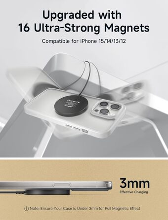 Бездротовий зарядний пристрій JSAUX MagSafe 15W для iPhone 17 Air Pro Max, iPhone 16/15/14 13 12, AirPods 3/2, Синій (прозорий)