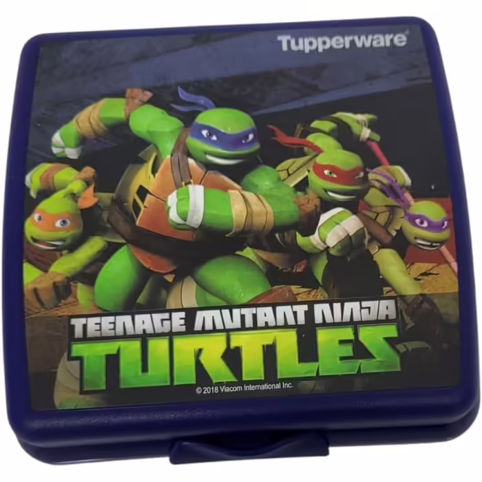 Tupperware Sandwich Box Storage Box Lunchbox Square with Hinge and Latch (dark blue with Ninja fighters)