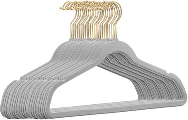 25 вешалок для одягу з велюру StickandShine, сірого кольору з гачками з золотим ефектом, антиковзаючі