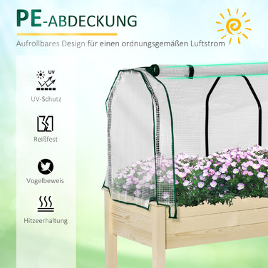 Outsunny Raised Garden Bed Cold Frame 121x55x117 cm made of Fir Wood with Protective Film and Drainage Holes, Waterproof for Garden & Balcony in Natural Color