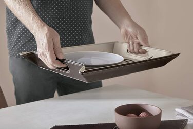 FREEFORM DUO - 2-in-1 reversible tray & placemat, black/taupe, faux leather, dimensions: 45 x 35 cm