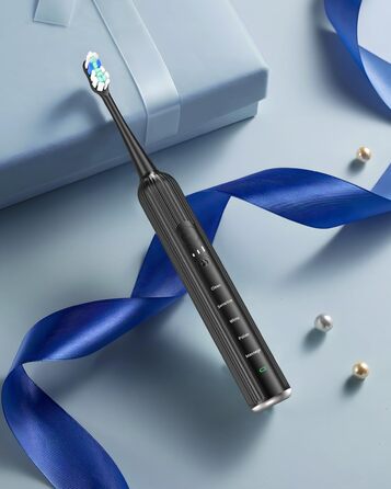 Електрична звукова зубна щітка для дорослих та дітей, 5 режимів чищення, 3 рівні інтенсивності, таймер, 8 насадок, чохол для подорожей, акумуляторна, чорний Obsidianschwarz