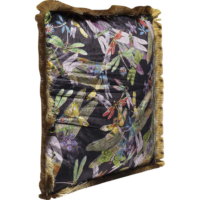 Kare Design Tropical Garden Fringe Pillow, Multicolor, Fringe, Decorative Pillow, Velvet Look, Decorative Cushion with Zipper, 45x45 cm (L/W)