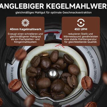 AMZCHEF Електрична кавомолка з регулюванням помелу для еспресо, drip, pour over, cold brew та French press | Срібна