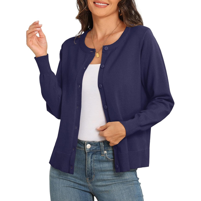 Кардиган PrinStory з в'язаного полотна з круглою горловиною, колір морської хвилі (XL)