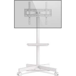 Rolling TV Stand with Wheels - Adjustable Height Mobile TV Trolley for 27-60 inch TVs - VESA 400x400 - 40kg Capacity - White