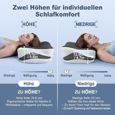 Ортопедична подушка з Memory Foam для сну на боці, спині та животі. Чорна, з дихаючим знімним чохлом
