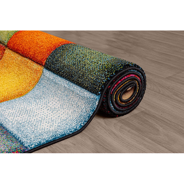 Monde Deluxe Living Room Carpet, Hand Carved, Short Pile, Colorful, Multicolored, Blue, Red, Brown, Green, Grey, Checkered, 80 x 150 cm, Multicolored