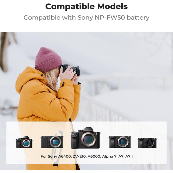 Зарядний пристрій K&F CONCEPT NP-FW50 з LCD дисплеєм для Sony A6400, A6600, ZV-E10, A7, A7II, A7S2, A7R2, A5000, A55, RX10, NEX-3/5/7