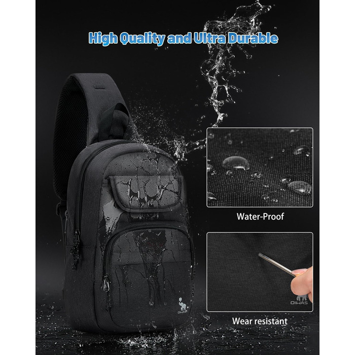 Чоловіча нагрудна сумка Oiwas, маленька сумка через плече для чоловіків та жінок, спортивна сумка для піших прогулянок та активного відпочинку (чорна)