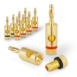 Бананові роз'єми Premium 8 шт для акустичних кабелів 6mm², позолочені 24K, червоно-чорний набір