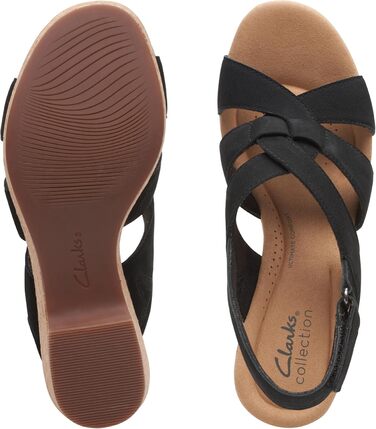 Босоніжки жіночі Clarks Giselle Beach з натуральної замші на танкетці, чорні (40 EU)