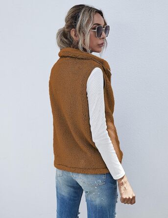 Жіноча жилетка Rapbin з флісу Teddy, тепла безрукавка на осінь/зиму, м'яка плюшева жилетка, повсякденний однотонний верхній одяг (XL, Коричневий)