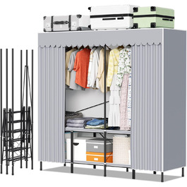 Wardrobe, Portable Shelf System, 20 Cube DIY Shelf System Wardrobe Open Plastic Closet with Doors Wardrobe Cabinet White 180 x 142 x 37CM (With Fabric Cover 178x170x48cm)