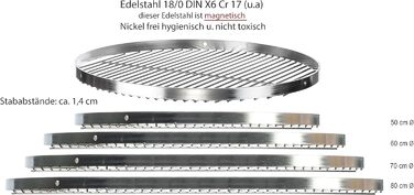 Stainless Steel Grill Grid Swivel Grill Suitable - Stainless Steel 18/0 ASI 430 Nickel-Free - Ø 80 cm
