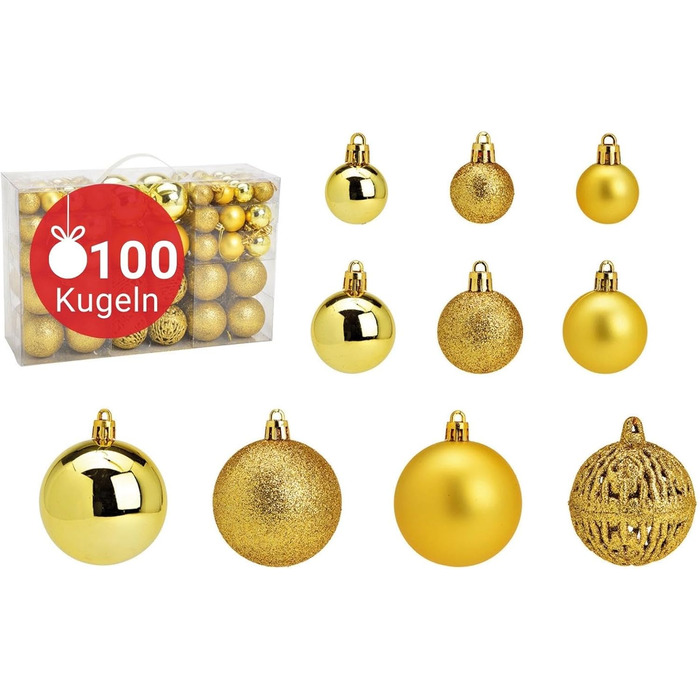 Набір прикрас для ялинки WOMA - 50 кульок, 22 кольори, пластик, ялинкові прикраси, декор, 100 шт. (Lemon Gold)