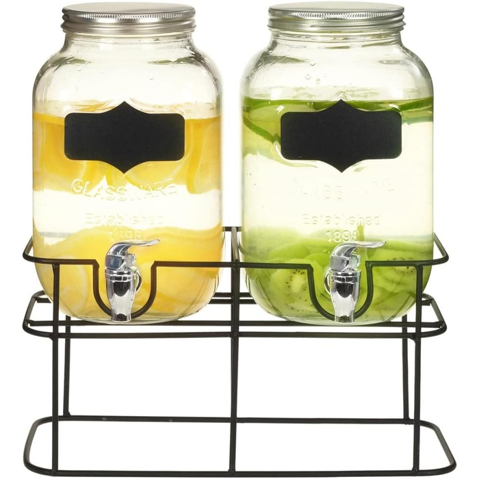 vidaXL 2X Drink Dispenser with Stand Tap Water Dispenser Dispenser Juice Dispenser Water Juice Cocktail Dispenser Mason Jar Glass Dispenser 2x4L Glass