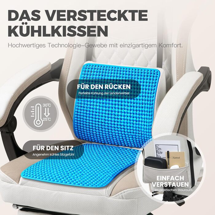 Крісло ігрове Dowinx з тканини, масажне, з підніжкою, ергономічне, для геймерів, офісне, 150 кг, бежеве