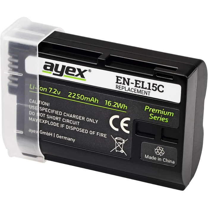 Зарядний пристрій Ayex USB для акумуляторів Nikon EN-EL15 (2250 mAh) з LCD-дисплеєм, сумісний з Nikon Z7 II, Z6 II, Z5, D850, D780, D750, D600