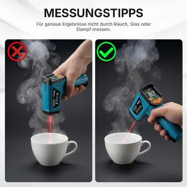 Інфрачервоний термометр Tilswall для промисловості та кулінарії (-50°C ~ 800°C) з лазерним цільовим прицілом та датчиком температури для м'яса