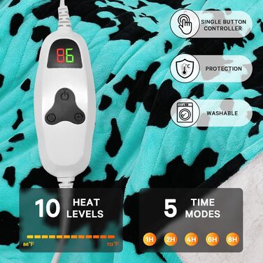 Електрична гріюча ковдра з принтом корів, подвійний розмір, 157 x 213 см, фіолетовий колір, 10 температурних режимів, автоматичне вимкнення через 8 годин, флісова/шерпа ковдра, тепла, подарунок для жінок, розмір 62'x84'