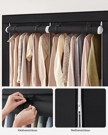SONGMICS Storage Cabinet, Portable, with Hanging Rod, Foldable, Wardrobe, Bedroom, Office, 140 x 43 x 174 cm, RYG02GY (Black)