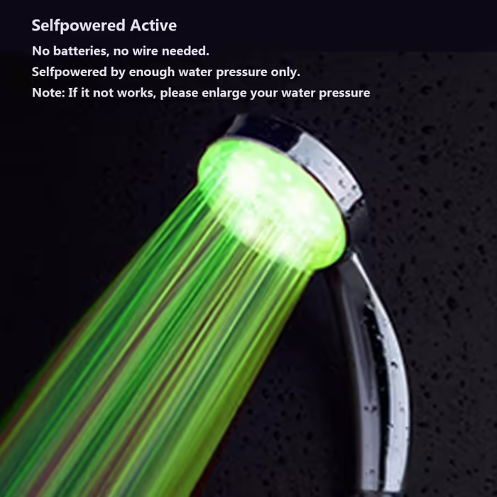 LED душова лійка з підсвіткою, хром, високий тиск, 7 кольорів, без батарейок, ручний душ для ванної кімнати