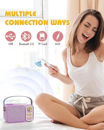 Караоке машина з 2 мікрофонами, портативна Bluetooth колонка для дітей та дорослих, 7 голосових ефектів, ідеальна для вечірок та днів народження (фіолетовий)