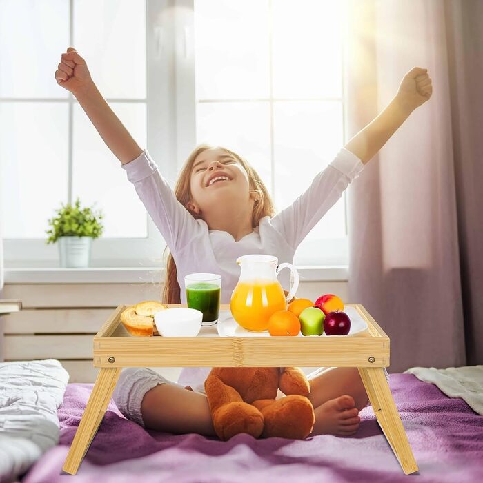 Набір столових тасочок з підніжками, бамбукові таці для їжі, сніданку в ліжку, сервірування, ноутбука, вечері в ліжку (2 шт.) (Білий, Бежевий)