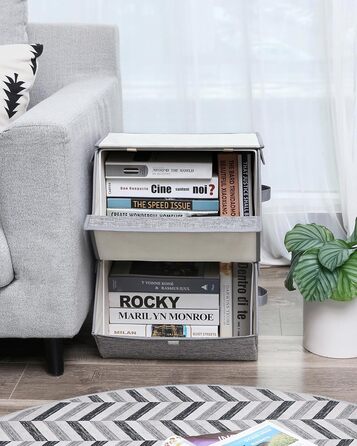 SONGMICS Storage Box, 2-Piece Set, Folding Box, Stackable Fabric Box with Magnetic Flip Lid, Metal Frame, 38 x 26.5/35 x 25, Grey-Beige RLB02GY