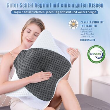 Ортопедична подушка для сну SAHEYER, ергономічна memory foam для бокового сну, підтримка шиї, 60x35,5x10/13 см, з чохлом