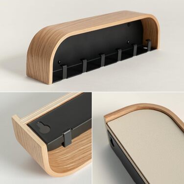 Kazai. Key board 'Fyndig' | Minimalist key hook design from Berlin | Modern key holder with shelf made of wood | Key shelf as hallway furniture for the wall | Oak, white (Oak)
