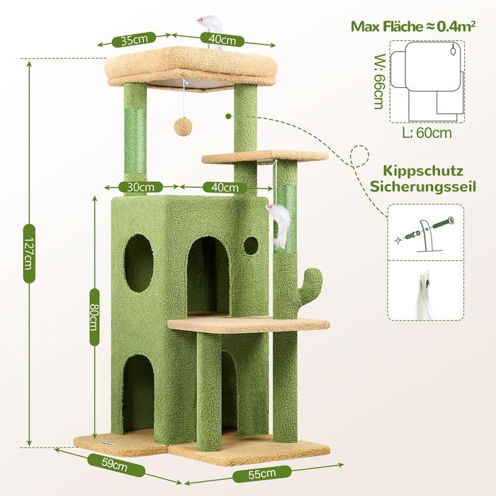Драбина-будинок для котів Globlazer XL, зелена, 127 см, з платформою та будиночком