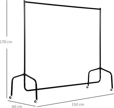 HOMCOM Clothes Rack Clothes Trolley Laundry Rack Rolling Wardrobe Clothes Stand (150 x 60 x 170 cm)