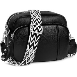 Жіноча сумка через плече кросбоді з натуральної шкіри чорного кольору. Стильна міні-сумка з широким ременем та відділенням для карт