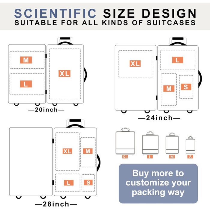 Набір компресійних органайзерів для подорожей (4 шт, чорний)
