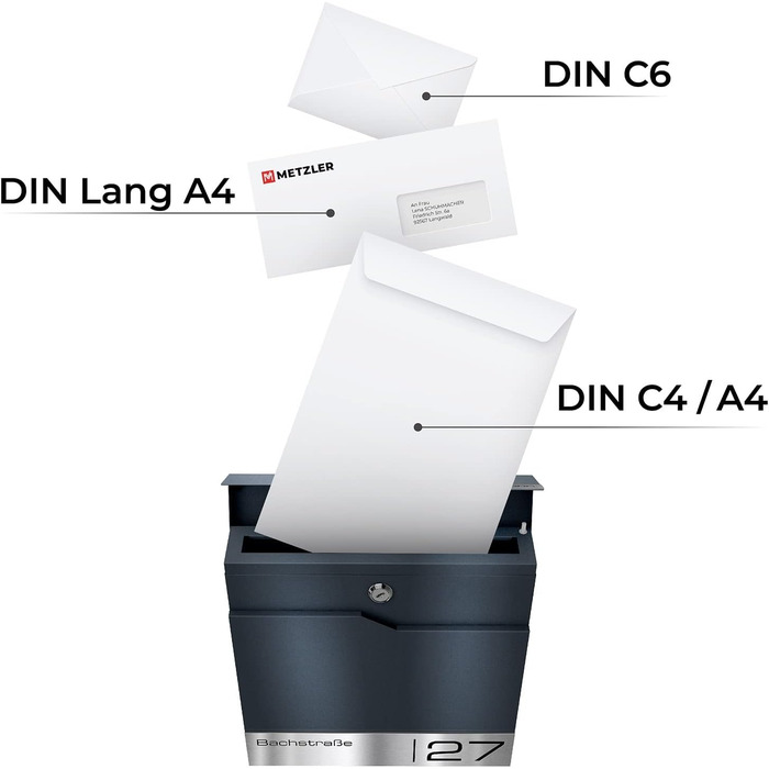 Поштовий ящик Metzler Anthrazit RAL 7016 з газетницею та табличкою з нержавіючої сталі V2A, антикорозійний, сучасний, 10 років гарантії на запчастини