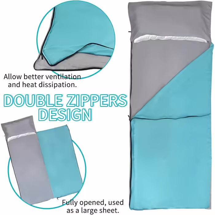 NewDoar Sleeping Bag Liner, 215x85 cm, Portable, Lightweight, Travel Sheet with Pillow Slot, Ultralight, Soft, Camping Sleeping Bag Liner, Pongee Fabric for Camping, Hiking, Backpacking, Hotels, Hostels